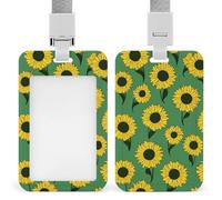Jubonexis Portatarjetas retráctiles con diseño de girasoles amarillos sobre verde para tarjetas de identificación, protector de tarjetas, placa de nombre, para trabajo, oficina, médico, enfermera