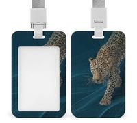 Jubonexis Portatarjetas retráctiles con diseño de leopardo caminando sobre el suelo, color azul oscuro, con clip retráctil, protector de tarjetas, placa de nombre, para trabajo, oficina, médico