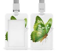 Jubonexis Portatarjetas retráctiles con diseño de mariposa verde en acuarela, con clip para tarjetas, protector de tarjetas, etiqueta de nombre para trabajo, oficina, médico, enfermera