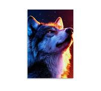 Jubonexis Póster artístico de pared colorido con cara de lobo mirando hacia arriba, lienzo impreso, imagen estética para sala de estar, decoración de granja, 30 x 45 cm, sin marco