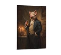 Jubonexis Póster artístico de pared con diseño de cerdo en una taberna iluminada con velas, cuadro estético para sala de estar, decoración de granja, sin marco, 30 x 45 cm