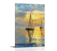 Jubonexis Póster artístico de pared de veleros navegando en aguas tranquilas, lienzo impreso, cuadro estético para sala de estar, decoración de granja, marco de 30 x 45 cm