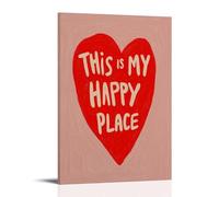 Jubonexis Póster de pared con diseño de corazón rojo «This is my happy» para pared, lienzo impreso, imagen estética para sala de estar, decoración de granja, marco de 30 x 45 cm