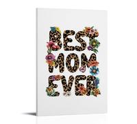 Jubonexis Póster de pared con texto "Best Mom Ever" con estampado de leopardo, lienzo impreso, cuadro estético para sala de estar, decoración de granja, marco de 30 x 45 cm