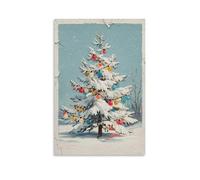 Jubonexis Póster de pared de árbol de Navidad vintage de mediados de siglo, lienzo impreso, imagen estética para sala de estar, decoración de granja, 30 x 45 cm, sin marco