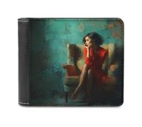 Jubonexis Pretty Woman Sitting in A Chair - Cartera plegable de piel sintética suave, monedero, funda para tarjetas de crédito, tarjetero duradero, billetera delgada para hombres y mujeres