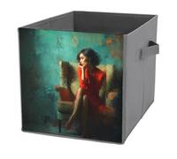 Jubonexis Pretty Woman Sitting in A Chair Cube - Cubos de almacenamiento plegables de tela decorativa, cestas de almacenamiento con asas para estantes, armario, 27 x 27 cm