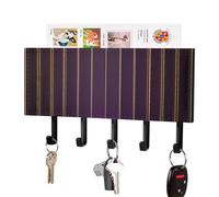 Jubonexis Purple Golden Lines - Soporte de pared vertical de lujo con 5 ganchos acrílicos para llaves en casa, oficina, entrada