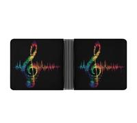 Jubonexis Rainbow Music Note and Heartbeat - Cartera plegable de piel sintética suave, monedero, funda para tarjetas de crédito, tarjetero duradero, billetera delgada para hombres y mujeres