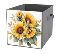 Jubonexis Ramo de girasoles, cubos de almacenamiento de acuarela, cubos de almacenamiento, plegables, cestas de almacenamiento decorativas de tela, organizadores del hogar con asas para estantes