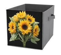 Jubonexis Ramo de girasoles de acuarela en cubos negros de almacenamiento, cubos de almacenamiento, plegables, cestas de almacenamiento de tela decorativas, organizadores para el hogar con asas para