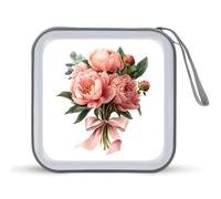 Jubonexis Ramo de peonías rosas atado con un lazo de satén, funda de almacenamiento portátil para CD, DVD, coche, hogar, viajes