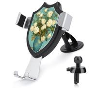 Jubonexis Ramo de rosas blancas en florero, soporte para teléfono de coche, base de clip triangular, soporte de ventilación para teléfono celular, accesorios automotrices para teléfonos inteligentes