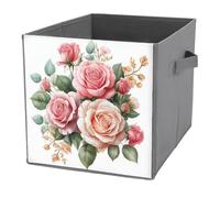 Jubonexis Ramo de rosas en forma de cubo de acuarela, cubos de almacenamiento, plegables, cestas de almacenamiento decorativas de tela, organizadores para el hogar con asas para estantes, armario, 27