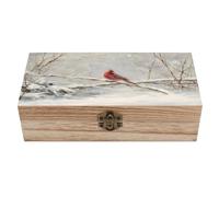 Jubonexis Red Bird Sitting on A Branch Winter Snow - Caja de almacenamiento de madera con tapa con bisagras y cierre frontal grande