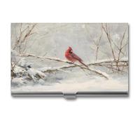 Jubonexis Red Bird Sitting on A Branch Winter Snow - Tarjetero delgado de metal para tarjetas de visita para mujeres y hombres