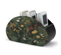 Jubonexis Reds And Yellows Wildflowers in Full Bloom - Soporte de control remoto con 5 compartimentos de cuero para TV, organizador de escritorio