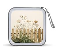 Jubonexis Row of Light Brown Fences Greenery Flowers - Estuche de almacenamiento portátil para CD, DVD, coche, hogar, viajes