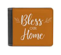 Jubonexis Rustic Bless Our Home on Orange - Cartera plegable de piel sintética suave, monedero, funda para tarjetas de crédito, tarjetero duradero, billetera delgada para hombres y mujeres