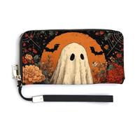 Jubonexis Sábana de piel sintética con diseño de dibujos animados, fantasma, bohemio, flores, cartera larga plegable, monedero, funda para tarjetas de crédito, almacenamiento de dinero duradero para