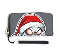 Jubonexis Scary Ghost in A Santa Hat - Cartera larga plegable de piel sintética, monedero, funda para tarjetas de crédito, almacenamiento de dinero duradero para mujeres y hombres