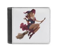 Jubonexis Sexy Pretty Witch Flying on The Broom - Cartera plegable de piel sintética suave, monedero, funda para tarjetas de crédito, tarjetero duradero, billetera delgada para hombres y mujeres