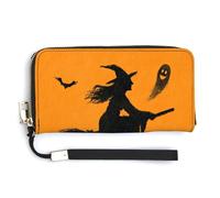 Jubonexis Silueta de bruja en una escoba, fantasma, cartera de piel sintética larga, plegable, monedero, tarjetero, almacenamiento de dinero para mujeres y hombres