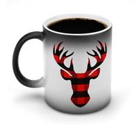 Jubonexis Simple taza de café de cerámica con diseño de cabeza de ciervo a cuadros rojos y negros que cambian de color, taza de café novedosa divertida taza de té y agua, 325 ml