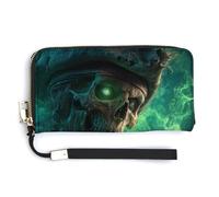 Jubonexis Skeletal Pirate with One Glowing Eye PU Leather Clutch Long Bifold Wallet - Monedero para tarjetas de crédito, tarjetero duradero para almacenamiento de dinero para mujeres y hombres