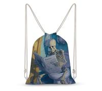 Jubonexis Skeleton Reading The Newspaper - Mochila de lona con cordón para el baño, ligera, deportiva, gimnasio, para hombres y mujeres