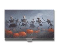 Jubonexis Skeletons Dancing in Pumpkins Field - Tarjetero delgado de metal para tarjetas de visita para mujeres y hombres