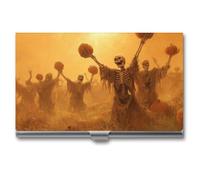 Jubonexis Skeletons Dancing in The Pumpkin Patch - Tarjetero delgado de metal para tarjetas de visita para mujeres y hombres