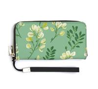 Jubonexis Sophora - Cartera larga plegable de piel sintética con diseño de flor sobre verde, monedero, funda para tarjetas de crédito, almacenamiento de dinero duradero para mujeres y hombres