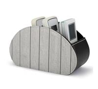 Jubonexis Soporte de control remoto de madera blanca con 5 compartimentos de cuero para TV, organizador de escritorio