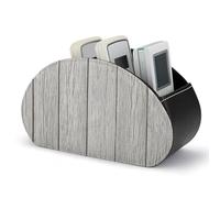 Jubonexis Soporte de madera blanca con líneas verticales para control remoto con 5 compartimentos, organizador de escritorio