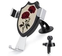 Jubonexis Soporte de teléfono de coche con bordado de clavel, color blanco y marrón oscuro, base de clip triangular, soporte para teléfono celular, accesorios automotrices para teléfonos inteligentes