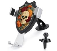 Jubonexis Soporte de teléfono de coche con diseño de calavera y flores de colores, base de clip triangular, soporte de ventilación para teléfono celular, accesorios automotrices para teléfonos