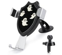Jubonexis Soporte de teléfono de coche con diseño de fantasmas de dibujos animados blancos de Halloween en color negro, base de clip triangular, soporte de ventilación para teléfono celular