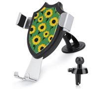 Jubonexis Soporte de teléfono de coche con diseño de girasoles amarillos sobre verde, base de clip triangular, soporte de ventilación para teléfono celular, accesorios automotrices para teléfonos