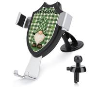 Jubonexis Soporte de teléfono de coche con diseño de gnomo del día de San Patricio sobre cuadros verdes y blancos, base de clip triangular, soporte para teléfono celular, accesorios automotrices para