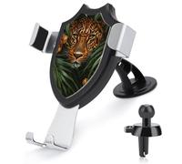 Jubonexis Soporte de teléfono de coche con diseño de leopardo mirando a través de follaje tropical denso, soporte de clip triangular, soporte de ventilación de aire, accesorios automotrices para
