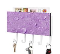 Jubonexis Soporte para llaves con gotas de agua en color morado claro para organizador de correo de pared, soporte de pared con 5 ganchos, estante acrílico para llaves para el hogar, oficina, entrada