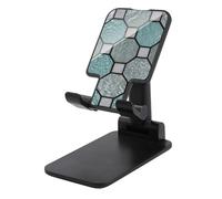 Jubonexis Soporte para teléfono celular, diseño de mosaico geométrico, color verde azulado, color gris claro, octogonal, plegable, ajustable, para escritorio
