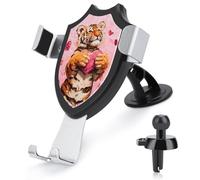 Jubonexis Soporte para teléfono de coche con diseño de tigre sosteniendo un corazón rosa, base de clip triangular, soporte para teléfono celular, accesorios automotrices para teléfonos inteligentes de