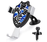 Jubonexis Soporte para teléfono de coche con diseño floral abstracto negro y azul de hojas grandes, soporte de clip triangular para rejilla de ventilación, accesorios automotrices para teléfonos