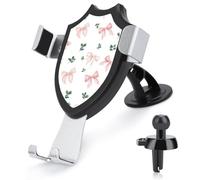 Jubonexis Soporte para teléfono de coche, con lazo de satén rosa suave, diseño de hojas de acebo, base de clip triangular, soporte de ventilación de aire, accesorios automotrices para teléfonos