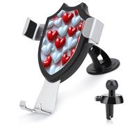Jubonexis Soporte para teléfono de coche con patrón de corazones rojos y blancos para el día de San Valentín, soporte triangular con clip para rejilla de ventilación, accesorios automotrices para