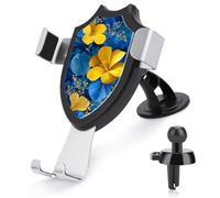 Jubonexis Soporte para teléfono de coche, diseño de flores amarillas, hojas azules, soporte triangular para teléfono celular, accesorios automotrices para teléfonos inteligentes de 4 a 6 pulgadas