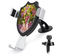 Jubonexis Soporte para teléfono de coche, diseño de flores moradas y hojas verdes, soporte de clip triangular, soporte de ventilación de aire, accesorios automotrices para teléfonos inteligentes de 4