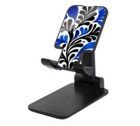 Jubonexis Soporte plegable ajustable para teléfono celular, diseño floral abstracto negro y azul con hojas grandes para escritorio